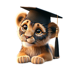 A little lion wearing a graduation cap.